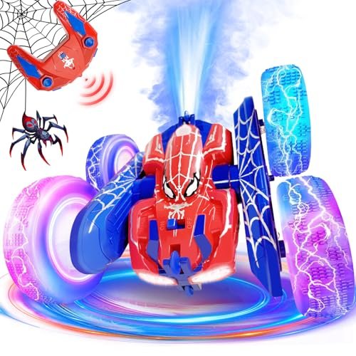 Spider Remote Control Car with RC Outrigger Plans Free 2.4Ghz 360° Rotating 4WD Stunt RC Toy for Kids Red