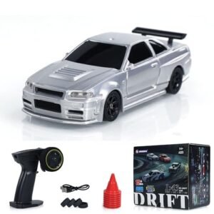 Wheelfun Ready to Run Electric RC Trucks 1/43 Scale High Speed Four Wheel Drive Remote Control Drift Car with Simulation Lights RTR Silver