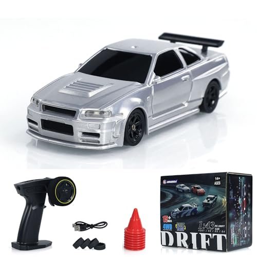 Wheelfun Ready to Run Electric RC Trucks 1/43 Scale High Speed Four Wheel Drive Remote Control Drift Car with Simulation Lights RTR Silver