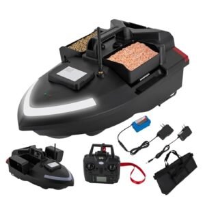 JAYGOVAN RC Bait Boat, 500M/1640 FT Remote Control Fishing Boat, 4.4LBS Loading GPS Positioning Bait with Dual-Color Light High Speed RC Saltwater Fishing Surfer (Black)