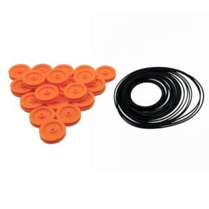 20PCS 2MM Hole Plastic Belt Pulley Drive Pulley with Rubber Transmission Belts for DIY Model Toy Transmission RC Car Airplane Accessories Orange 17mm Diameter