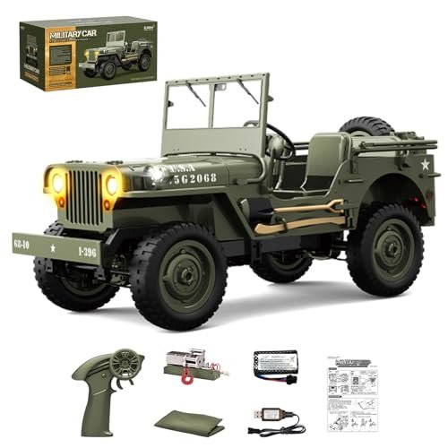 1 12 Scale RC Crawler Bodies Willys Military Jeep Remote Control Truck with Rechargeable Battery and Winch System 2 4Ghz 4x4 Off Road Crawler Vehicle for Boys and Adults