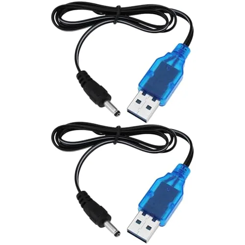 SING F LTD 2pcs 3.7V 3.5mm Tip to USB Powered Battery Charger Cable 60cm for Fuel Powered RC Helicopter Drone Quadcopter