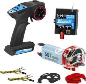 WOAEIUOS 2 in 1 ESC Receiver 3CH 2.4G RC Transmitter Remote Controller with 050 50T Brushed Motor Transmission Gearbox Combo for Optimal RC Brushed Motor Break In