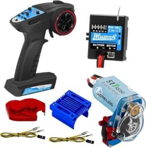 WOAEIUOS 2 in 1 ESC Receiver 3CH 2.4G RC Transmitter Remote Controller with 050 50T Brushed Motor Transmission Gearbox Combo for Optimal Brushed RC Motor Break In