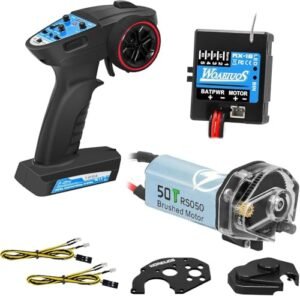 WOAEIUOS 2 in 1 ESC Receiver 3CH 2.4G RC Transmitter Remote Controller with 050 50T Brushed Motor Gearbox Combo for Breaking in Brushed RC Motor