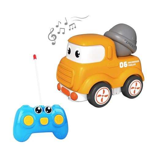 KidzToyz Foam Tyres RC Cars for Toddlers 18M+ Safe Durable Cartoon Silicone Crash Resistant Remote Control Toy with LED Light Music Ideal Christmas Birthday Gift for Boys Girls