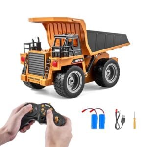 VEVOR Huge RC Dump Truck Toy 1/18 Scale 9 Channel Remote Control Construction Vehicle with Metal Bed Light and 2 Rechargeable Batteries for Kids Age 8 and Up