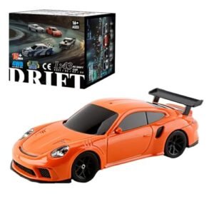 Goekhyrani RC Drift Car, 1/43 Scale 2.4G Full Proportional RC Electric Mini Racing Drift Car Model with Lights Kit，RC Model Cars Gifts for Adults (RTR Version/Orange)
