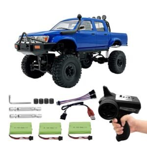 LEOSO WPL C64 1 16 Scale RC Crawler RTR Rock Truck 4x4 Off Road Vehicle with New Bright RC Car Battery 260 Motor and Upgraded 1200mah Batteries for Adults Blue
