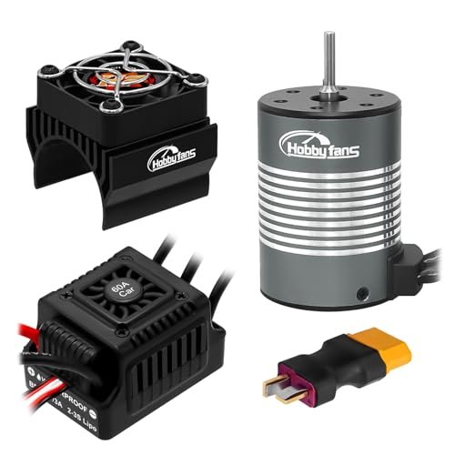 Hobby Fans Waterproof S3650 4300KV Brushless Motor 3.175mm Shaft with 60A Sensorless Brushless ESC Electric Speed Controller Combo Set and Heatsink for Black Ops RC XD Remote Control Car Truck Black