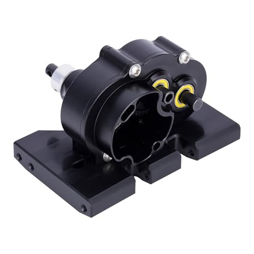 Powmok SCX10 Gearbox CNC Lightweight Adjustable Gearbox with Delrin Skid for 1/10 RC Crawler King Shocks Axial SCX10 Pro SCX10 II Upgrades Black