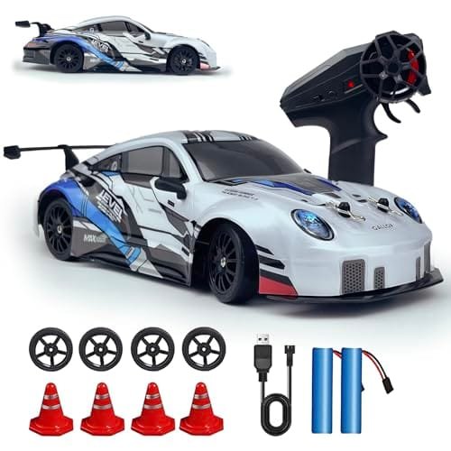HTURCCOP RC Drift Car 2.4GHz 1/24 Scale 4WD High Speed Remote Control Vehicle with LED Lights and Drift Tires for Adults Kids