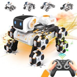 2nd Gen White Robot Dog Toy 2.4Ghz Remote Control Stunt RC Car with Light Sound for Kids Ages 6 12