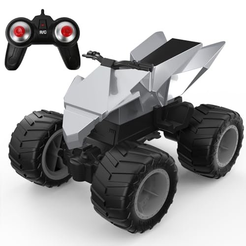 KidsFaves 1:14 Scale RC Car and Trailer All Terrain Remote Control Cybertruck Motorcycle for Boys and Girls Age 3+