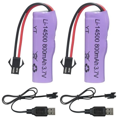 2 Pack 3.7V 800mAh Li ion Rechargeable Battery with USB Chargers SM 2P Plug for RC Toy Cars E35 DE38 DE40 DE50 DE55 TB202 TM141