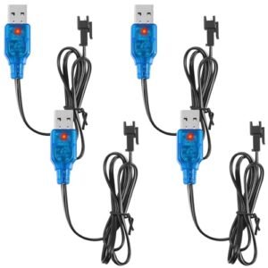Tellegloww 4 Pack 3.7v USB Charger Cable for Dropped RC Trucks Mini RC Amphibious Stunt Car Boat with SM 2P Plug Connector
