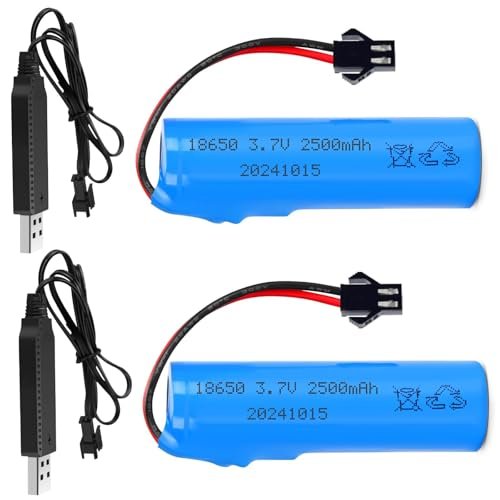 HaiNXC 2 Pack 3.7V 2500mAh Li ion Rechargeable Battery for Chinese RC Trucks and Remote Control Toys