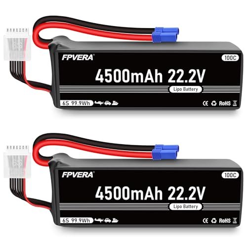 FPVERA 6S Lipo Battery 4500mAh 22.2V 100C with EC5 Connector for the Biggest RC Truck You Can Buy 2PCS