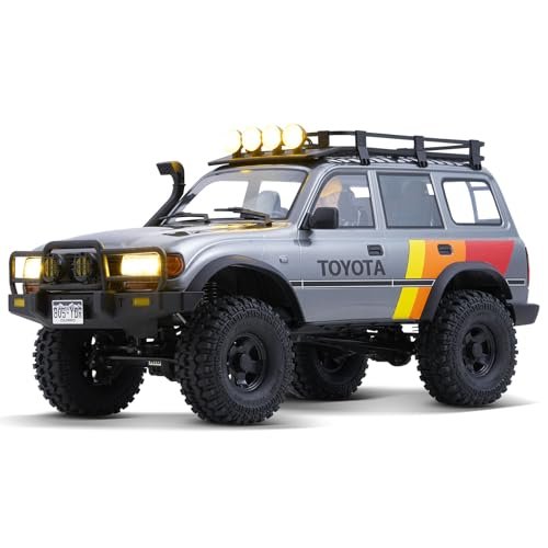 EAZYRC FMS FCX10 1/10 RC Rock Crawler Tires High Performance Metal Chassis 4X4 Two Speed Transmission Realistic LED Lights 2.4GHz RC Car for Adults Grey