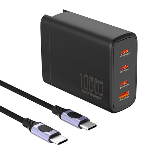 BRDRC 100w Battery Charger Best RC Battery Charger for the Money Power Adapter 4 Port with 1M USB C Cable for DJI Drones iPhone MacBook