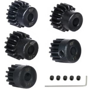 5 pcs Metal Steel 48P 3.175mm Pinion Gear Sets 14T 15T 16T 17T 18T Upgrade Part for RC Caterpillar Dump Truck and 1/10 Arrma HPI Kyosho Losi Axial Tamiya RC Car Monster Truck Buggy Black