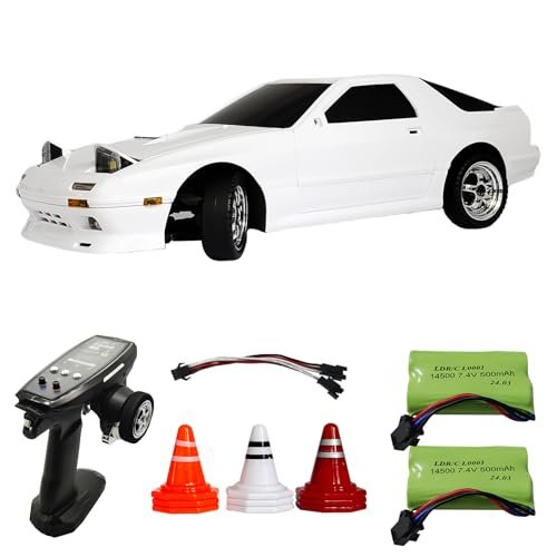 Skymaker LD1802 1/18 RC Drift Car Mazda RX7 FC with RC Drift Tire Changer High Speed 2.4GHz Remote Control ESP Gyroscope LED Light Mini Racing Car Two Batteries White