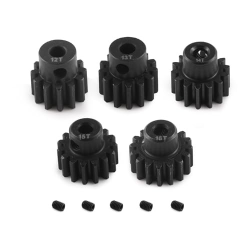 SRC RC Wheels Compatible Black Metal Gear Set 1/8 Inch Hole 0.8 Metric Pitch 3.175mm Shaft 12T to 16T with Grub Screws for 1/10 Scale RC Cars