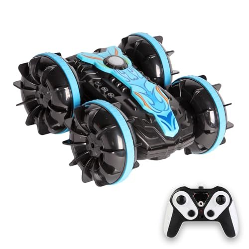 Happinova RC Goose Boat 2.4 GHz Remote Control Amphibious Stunt Car All Terrain Waterproof Toy for Kids Blue