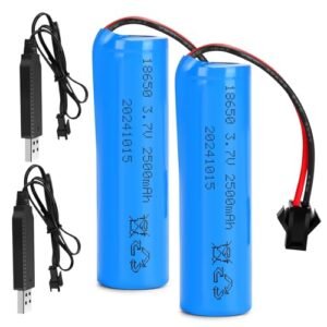 3.7V Li-ion Battery 2500mAh - 2 Pack Rechargeable Batteries SM-2P Plug with 2 USB Charger Cable for Remote Control Cars Toy Monster Off-Road Trucks Racing RC Car