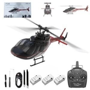 Actualia YUXIANG F08 Bell206 RC Helicopter for Adult, 1/27 Scale 6CH Brushless Direct-Drive Flybarless Helicopter Model with 6-Axis Gyro, 3D/6G RC Aircraft Model Toys (3PCS Battery)