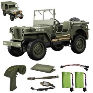 Willys MB Jeep 8x8 Military Truck RC Car 4WD Off Road Vehicle RTR Multifunctional Jeep 2.4GHz Remote Control Crawler with Car Light Tarpaulin Two Batteries Metal Drive Shaft