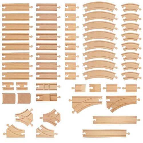 Thomas and Friends RC Train Compatible 58 Piece Wooden Train Tracks Set Premium Beech Wood Expansion Pack