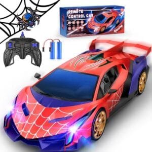 Spider Remote Control Car 1:16 with Multi-Color Flash Lights, 2.4GHz Drift RC Cars Dual Rechargeable Batteries, Spider Toys Gifts for 3 4 5 6 7 8 10 Year Old Boys Age 3-4 4-6 6-8 8-12 Birthday Gift
