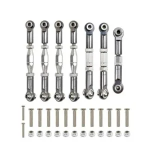 HLSONHENGM Pitbull RC Shocks Metal Front Rear Tie Rod Linkage Servo Link Rod Set for Wltoys 144001 144002 144010 124007 124016 124017 124019 RC Car Upgrade Parts Grey