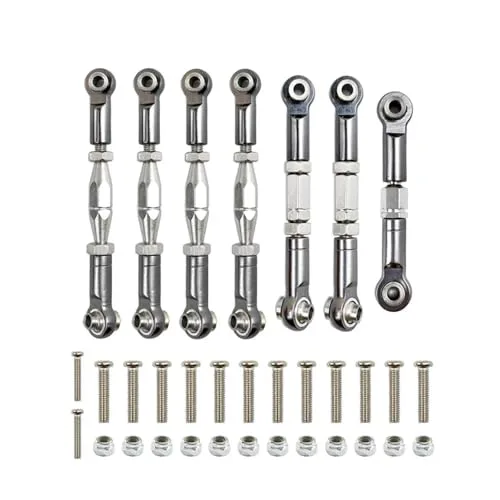 HLSONHENGM Pitbull RC Shocks Metal Front Rear Tie Rod Linkage Servo Link Rod Set for Wltoys 144001 144002 144010 124007 124016 124017 124019 RC Car Upgrade Parts Grey