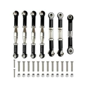 HLSONHENGM for Wltoys 144001 144002 144010 124007 124016 124017 124019 Metal Front Rear Tie Rod Linkage Servo Link Rod Set RC Car Upgrade Parts(Black)