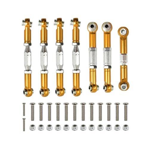 HLSONHENGM for Wltoys 144001 144002 144010 124007 124016 124017 124019 Metal Front Rear Tie Rod Linkage Servo Link Rod Set RC Car Upgrade Parts(Yellow)