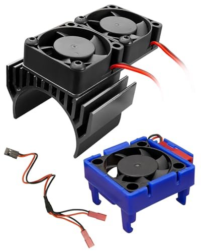VXL 3s ESC Cooling Fan and Motor Cooling Fan Dual Fan Set for Traxxas Slash 4x4 Stampede 4x4 Rustler 4x4 Hoss 4x4 Velineon VXL 3s Heat Sink Black RC ESC Fan