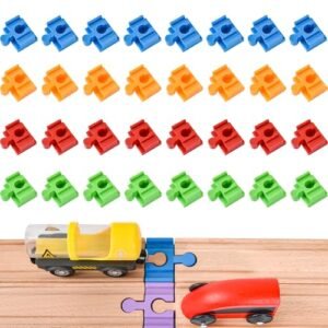 32 Piece Wooden Train Track Accessories Compatible with All Major Brands Including Different Types of RC Battery Connectors for Kids Ages 3 and Up