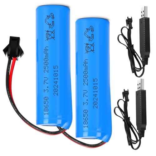 PowerUp 3.7V 2500mAh Li ion Rechargeable Battery 2 Pack with USB Charger Cable for Gas RC Monster Trucks and Remote Control Toys