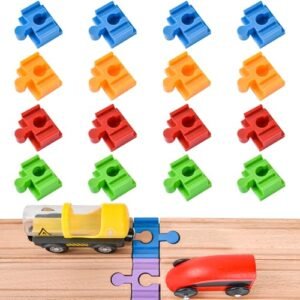 16 Piece Wooden Train Track Accessories Compatible with All Major Brands Including Types of RC Car Battery Connectors for Kids Ages 3 and Up