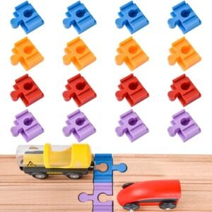 16 Piece RC NASCAR Track Connectors Compatible with All Major Brands of Wooden Trains and Bricks Perfect for Kids Ages 3 and Up
