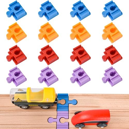 16 Piece RC NASCAR Track Connectors Compatible with All Major Brands of Wooden Trains and Bricks Perfect for Kids Ages 3 and Up