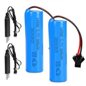 EcoPower 3.7V 800mAh Li ion Rechargeable Battery 2 Pack with USB Charger Cable for Remote Control Toys