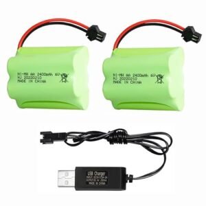 Cecicebb 6V 2400mAh Rechargeable AA Battery Pack with SM 2P Plug for Amphibious RC Car Outdoor Solar Light Electric Tools RC Truck Car 2 Pack with USB Charger Cable