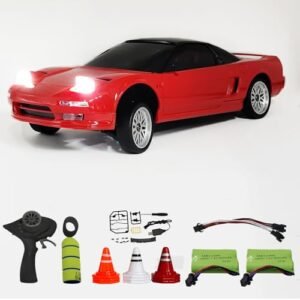 Skymaker LDR/C Drift Car LD1803 1:18 Honda NSX Model RWD RC Car Drifting with Gyroscope, Flip Lamp, 2 Batteries, and Road Blocks (Red)