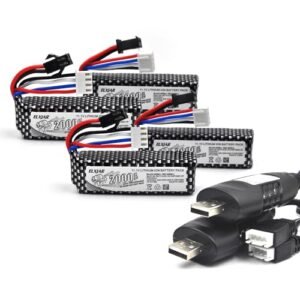 4 Pack 11.1V 2000mAh Rechargeable Li ion Battery Pack SM2P Plug with USB Charging Cable Compatible with Nexstar Select RC Plane WPL RES V 3 ESC 1 16 RC Crawler