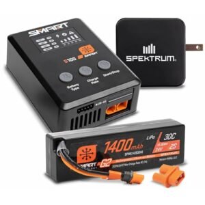 Spektrum Accessories Smart Powerstage Bundle 1400mAh 2S 30C LiPo Battery IC2 S100 Charger 65W Power Block Adapter SPMXPSS215 Perfect for RC Willey Power Sectional