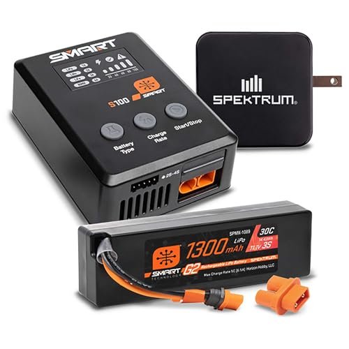 RC Willey Power Lift Chairs Compatible Spektrum 1300mAh 3S 30C LiPo Battery S100 Charger 65W Power Block Adapter Bundle SPMXPSS315